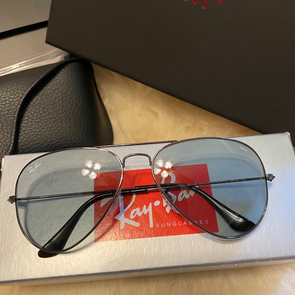 Ray-Ban Aviator Classic Large w/Elove Lenses in Gun Metal and Light Brown BNIB - Picture 7 of 9